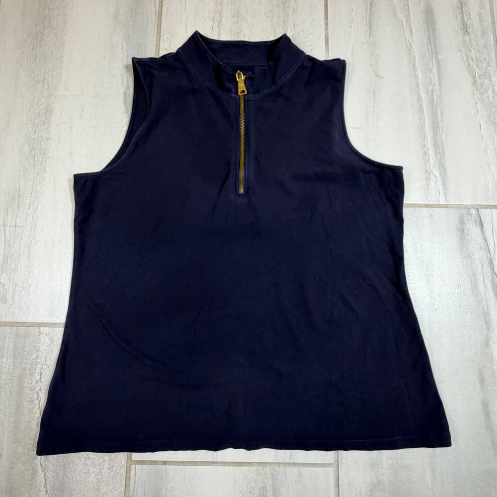Spartina 449 Womens Navy Blue Mock Neck Quarter Zip Sleeveless Top XL